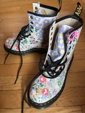 Dr. Martens Women's Floral Lace-Up Leather Boots in Cream, Pink, Purple